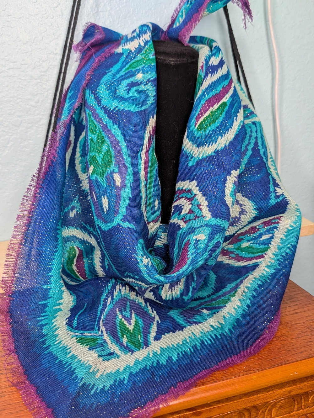 Vintage Oscar de la Renta Wool Metallic Shimmer Paisley Square Scarf Japan